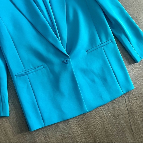 Alice + Olivia Shan Solid Oversized Satin Blazer - Ocean Blue - Size 4 - Picture 8 of 15